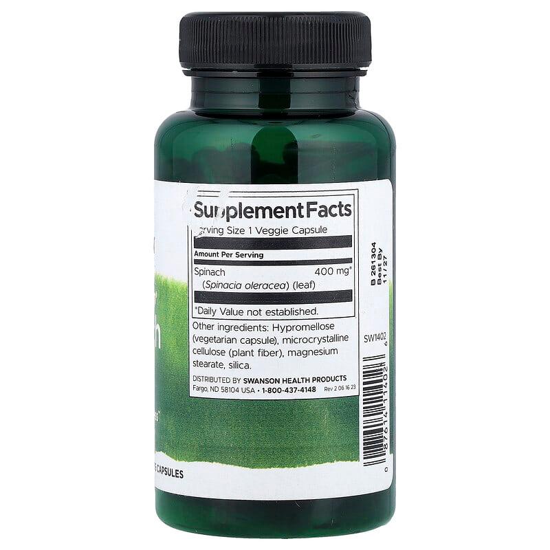 Swanson, Full Spectrum Spinach Leaf, 400 Mg, 90 Veggie Capsules