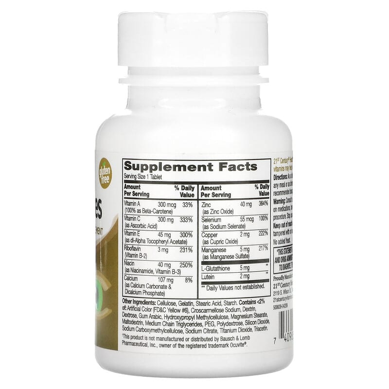 Bottle of 21st Century Healthy Eyes supplement on a white background