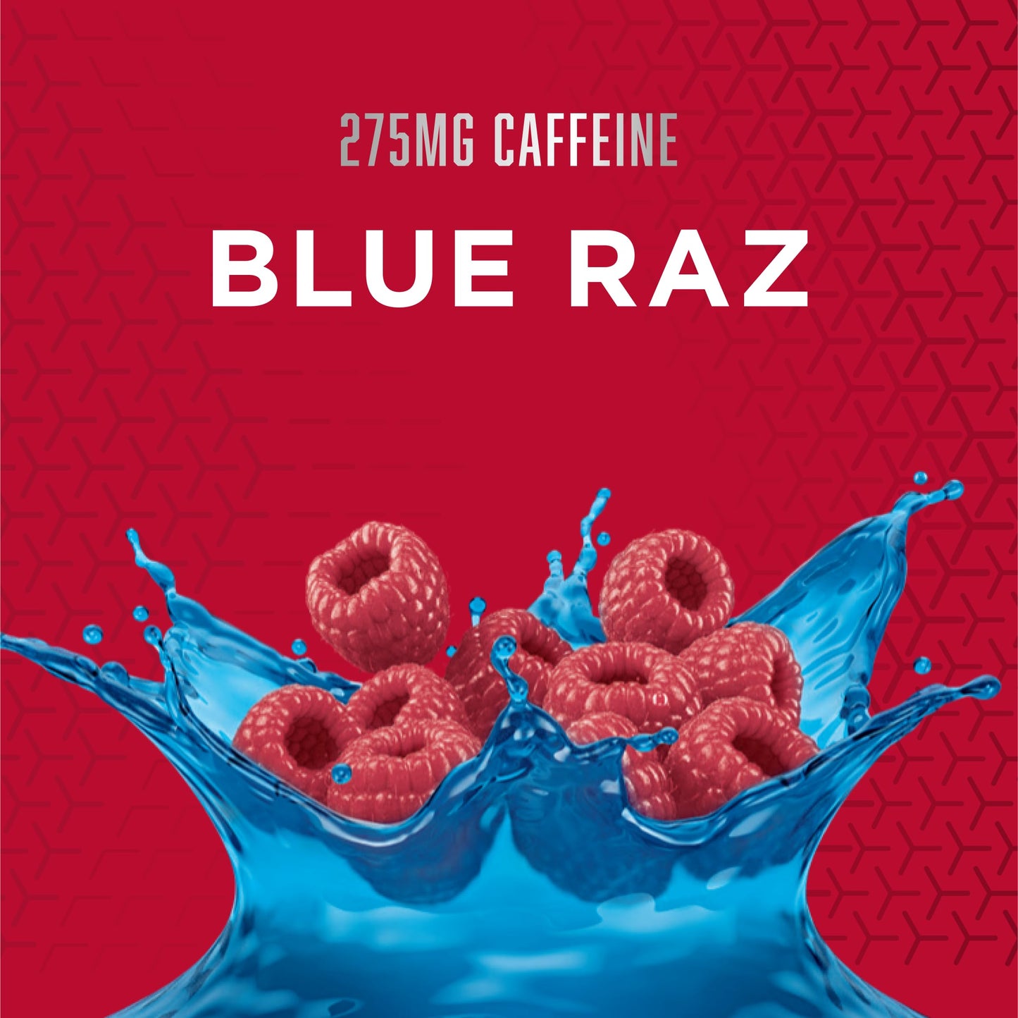 Blue Raz drink mix with raspberries and caffeine text on a red BSN NOxplode background