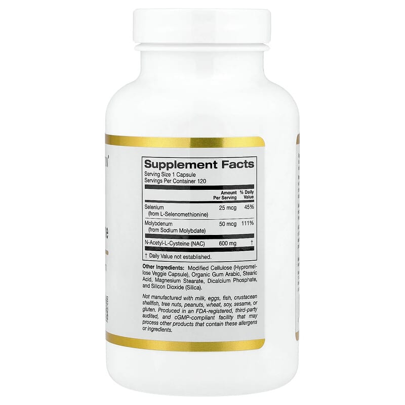 Supplement bottle with gold and black label on a white background