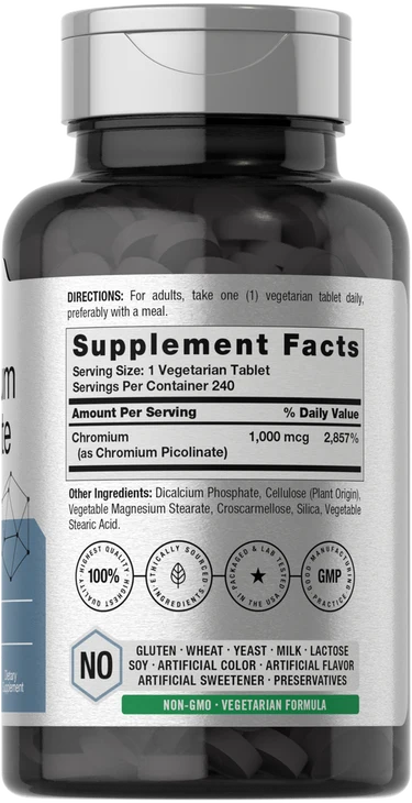 Horbäach Chromium Picolinate 1000mcg (240 Vegetarian Tablets) - Metabolism & Sugar Support