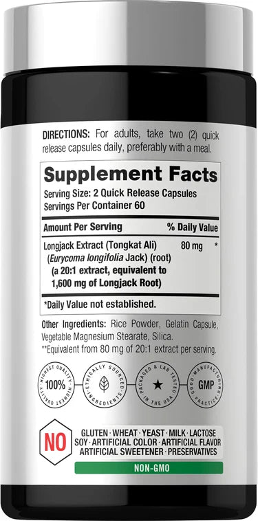 Horbäach Longjack Tongkat Ali 1600mg Equivalent (120 Quick Release Capsules) - Men's Health