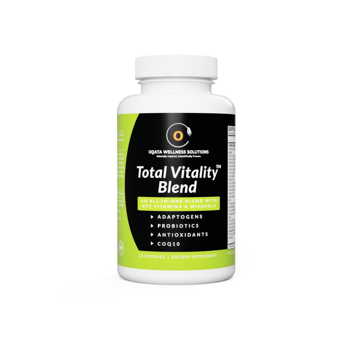 Oqata Wellness Total Vitality Blend (30 Capsules) - All-in-One Multivitamin, Adaptogens, Probiotics & CoQ10