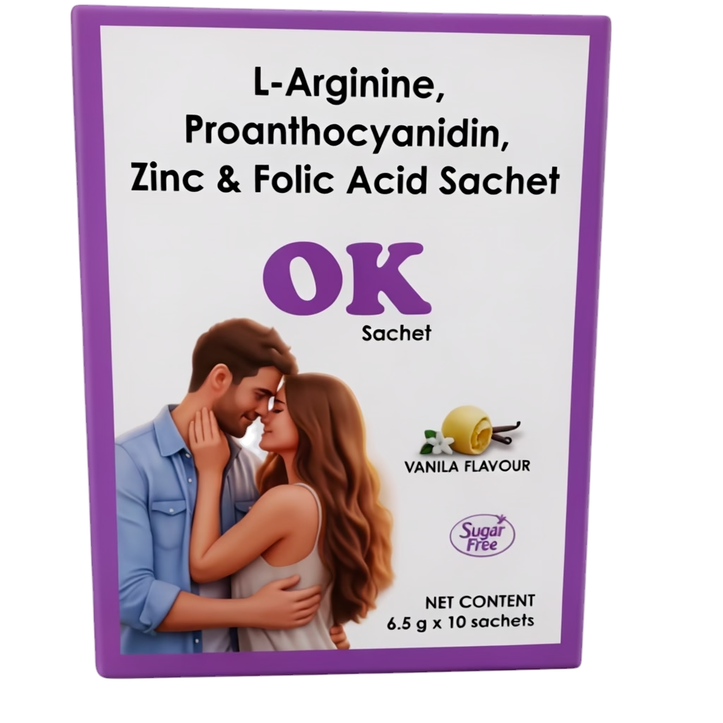 OK Sachet Sugar Free Vanilla Flavour - L-Arginine, Proanthocyanidin, Zinc & Folic Acid (10 Sachets x 6.5g)