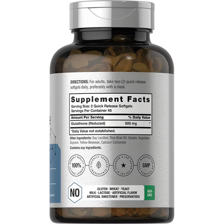 Horbäach Liposomal Glutathione 500mg per Serving (90 Softgels) - High Absorption Antioxidant & Skin Brightening Supplement