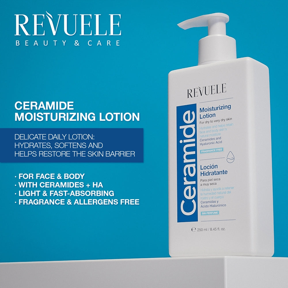 Revuele Ceramide Moisturizing Lotion (250 ml / 8.45 fl. oz.) - For Dry to Very Dry Skin with Ceramides & Hyaluronic Acid