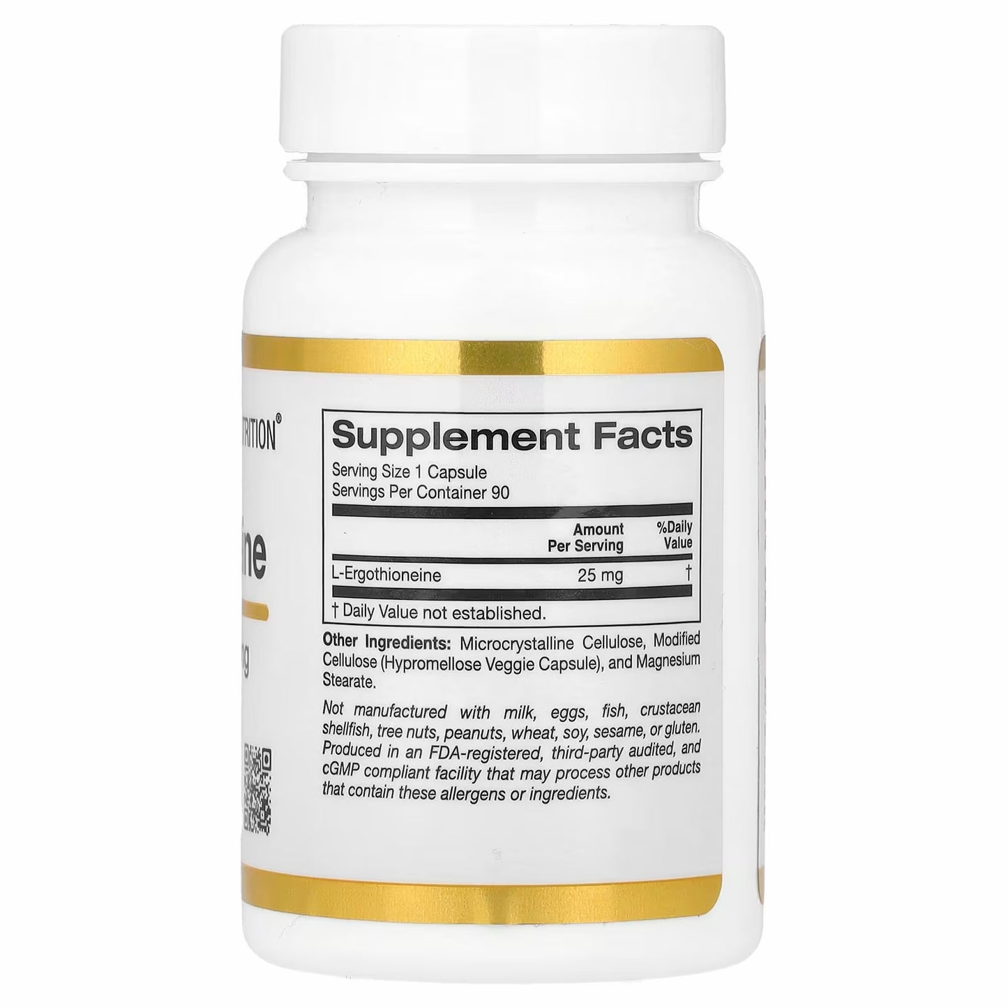 California Gold Nutrition
Ergothioneine, 25 mg, 90 Veg Capsules