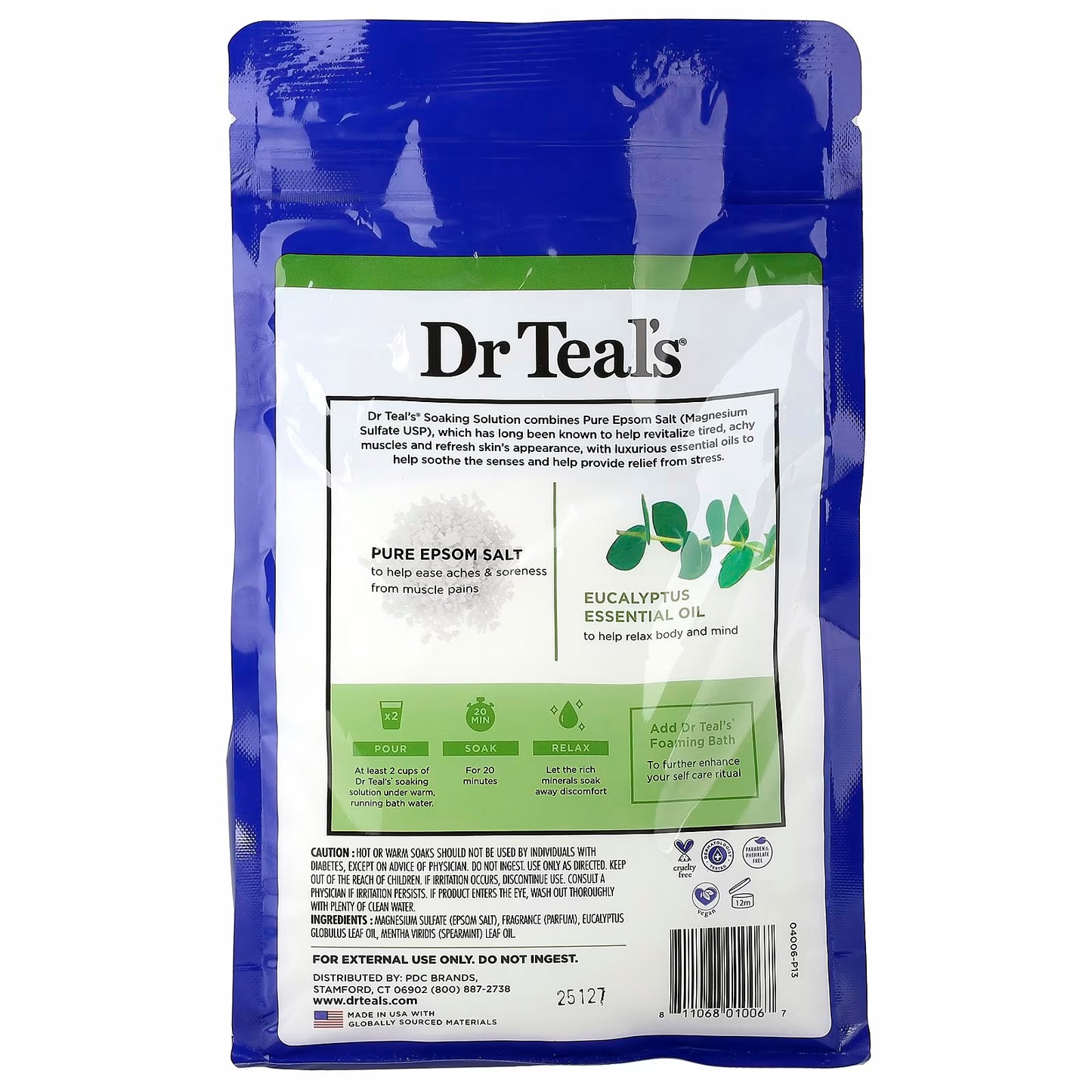 Dr. Teal's Pure Epsom Salt Soaking Solution, Eucalyptus & Spearmint, 3 lbs (1.36 kg)