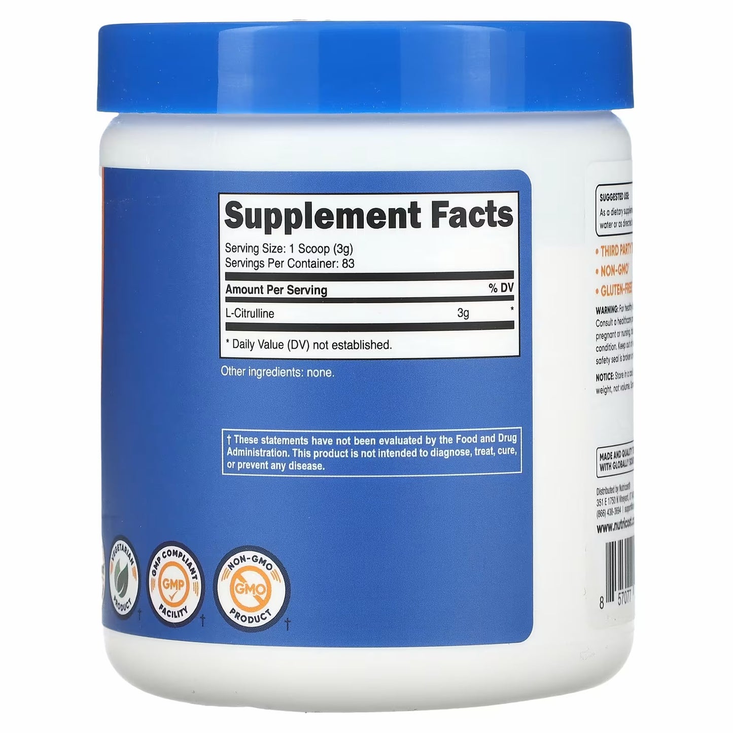 Nutricost L-Citrulline, Unflavoured, 8.8 oz (250 g) 91 servings