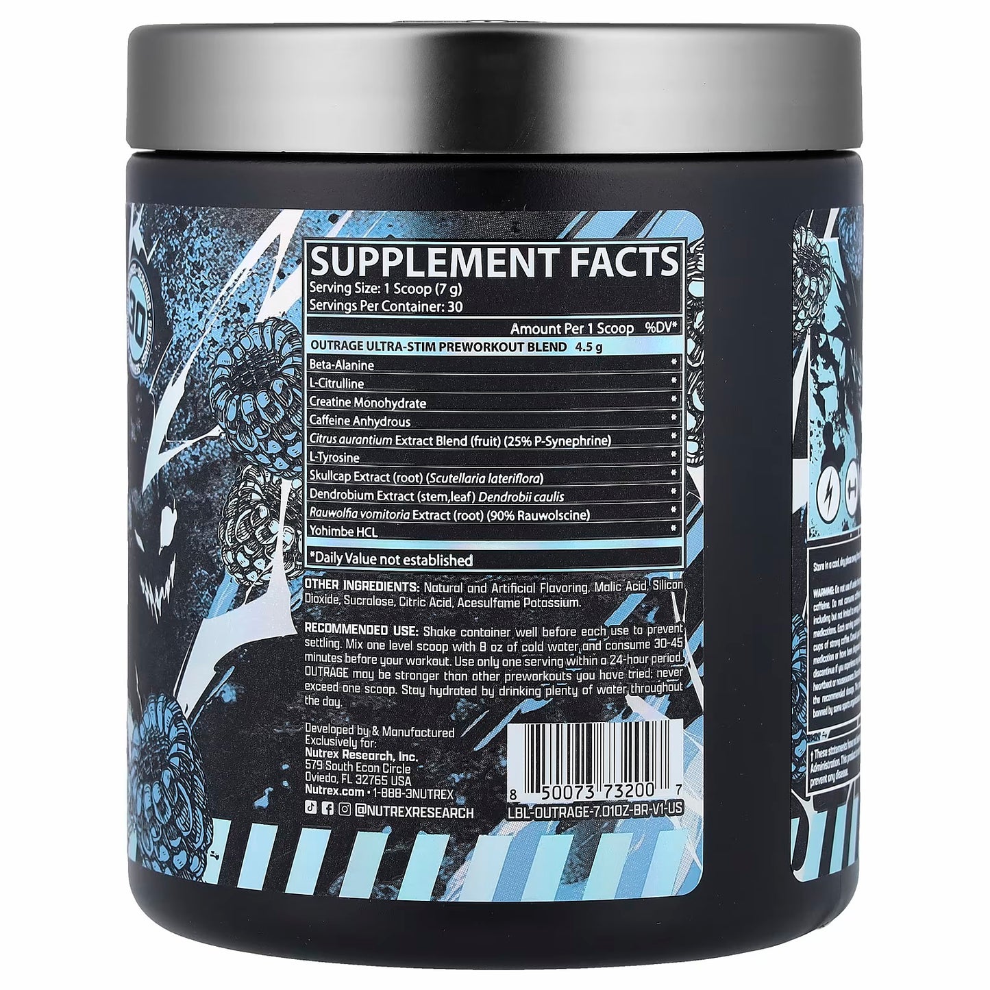 Nutrex Research Outrage, Ultra Stim Pre Workout, Blue Raspberry, 198.66g 30 servings