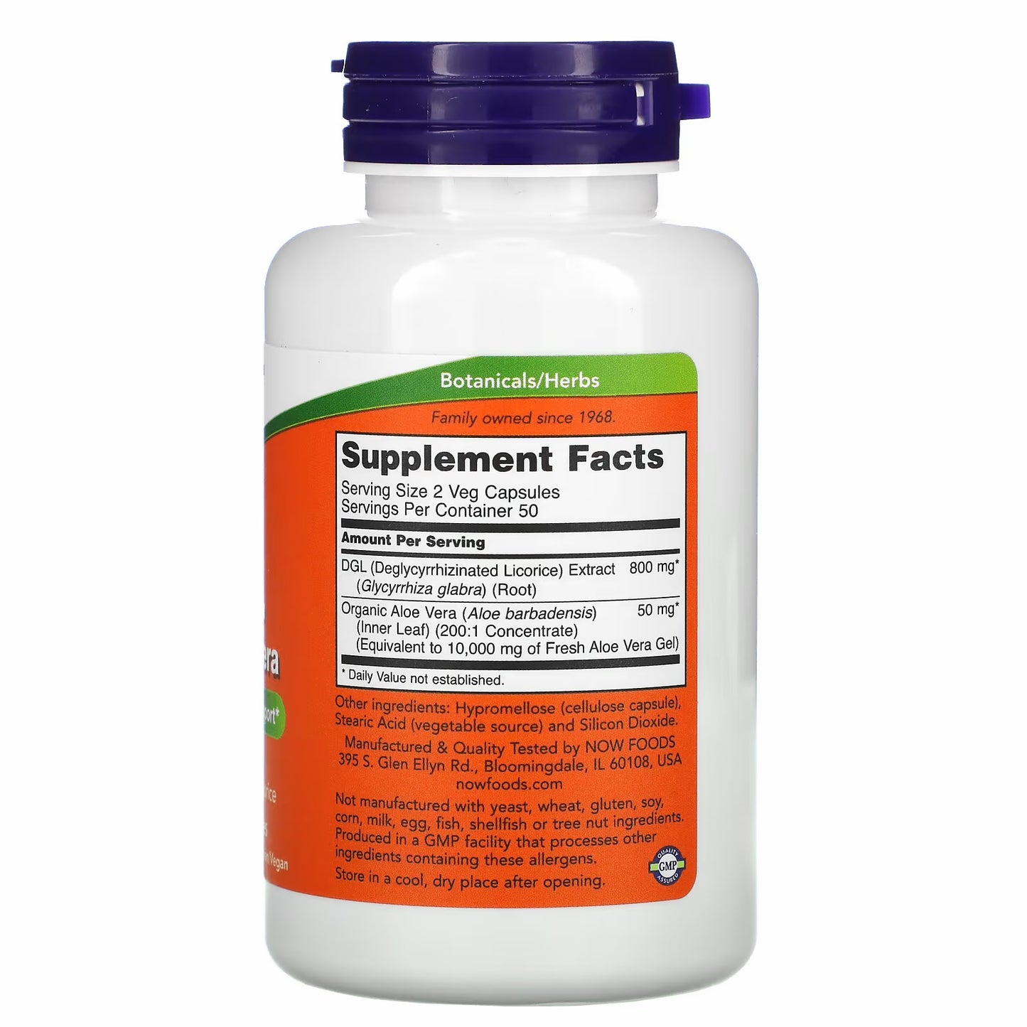 NOW Foods DGL with Aloe Vera, 400 mg, 100 Veg Capsules