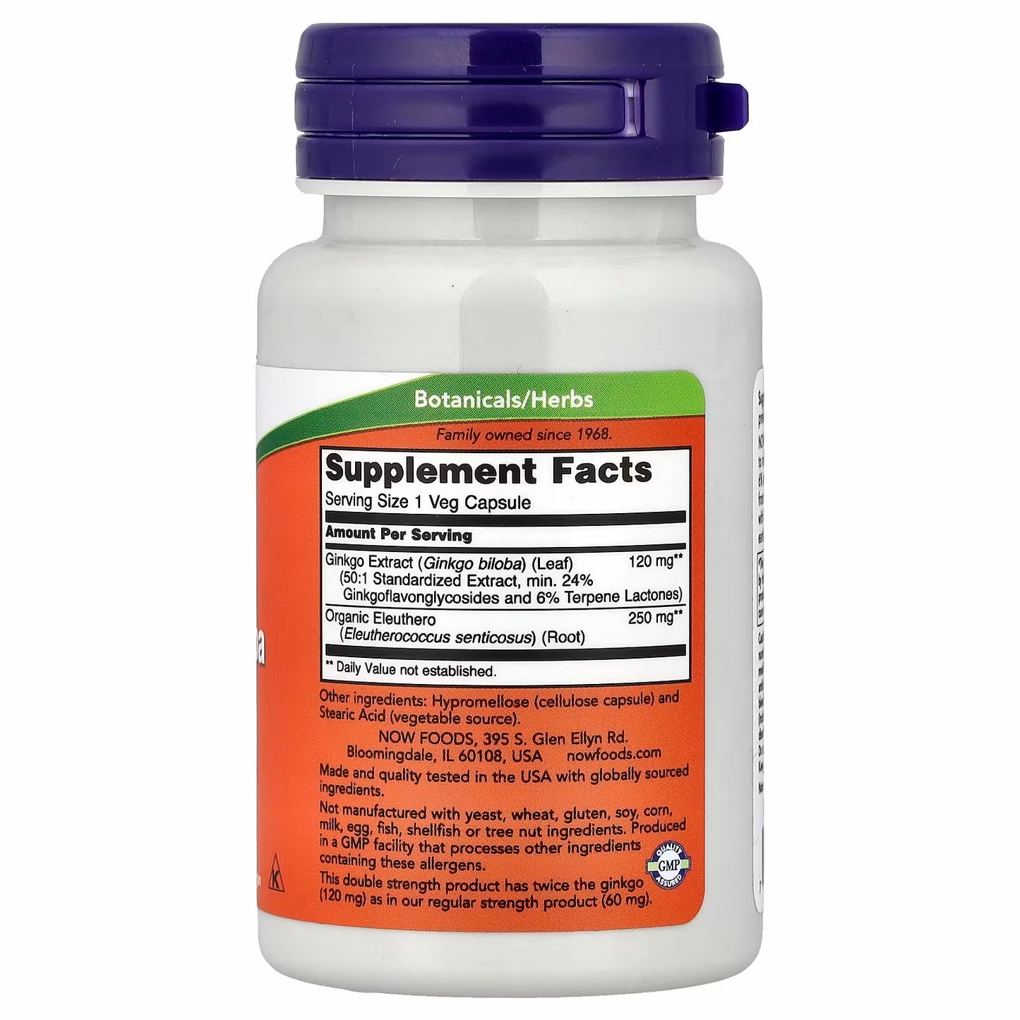 NOW Foods Ginkgo Biloba With Eleuthero Root, 50 Veg Capsules