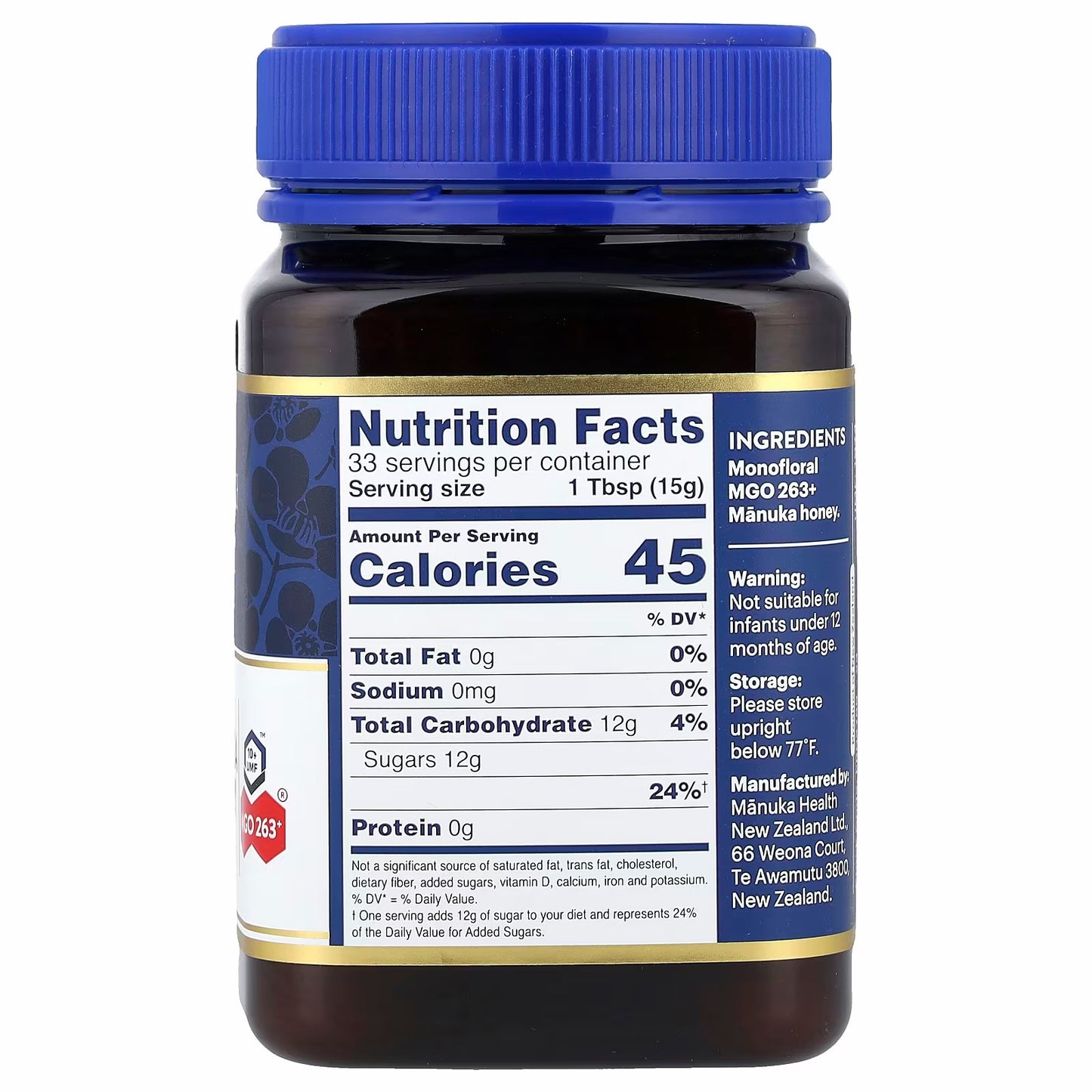 Manuka Health Raw Manuka Honey, UMF 10+, MGO 263+, 17.6 oz (500 g)