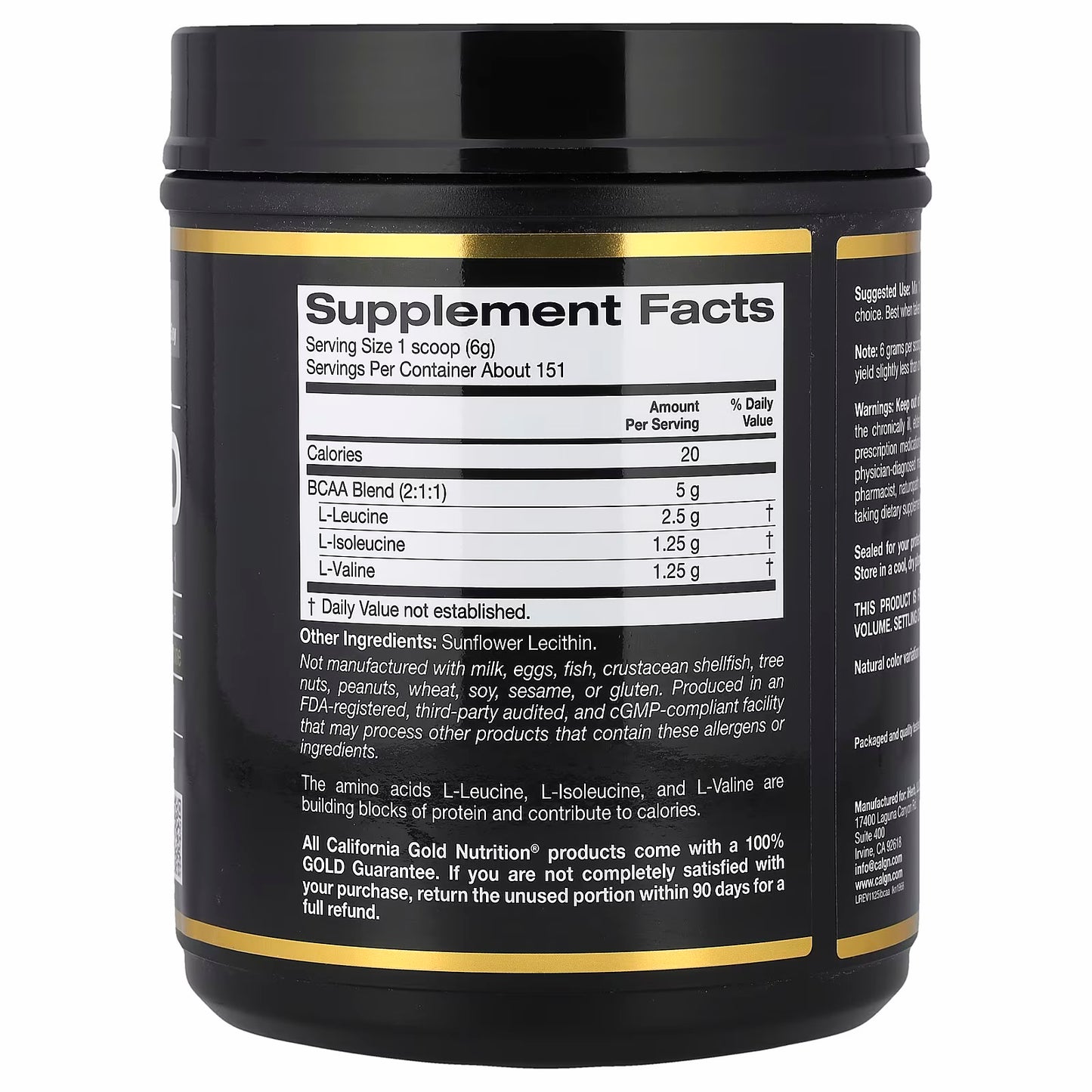 California Gold Nutrition Instantized BCAA Powder with L-Leucine, L-Isoleucine, and L-Valine, Unflavored, 2 lb (907 g)