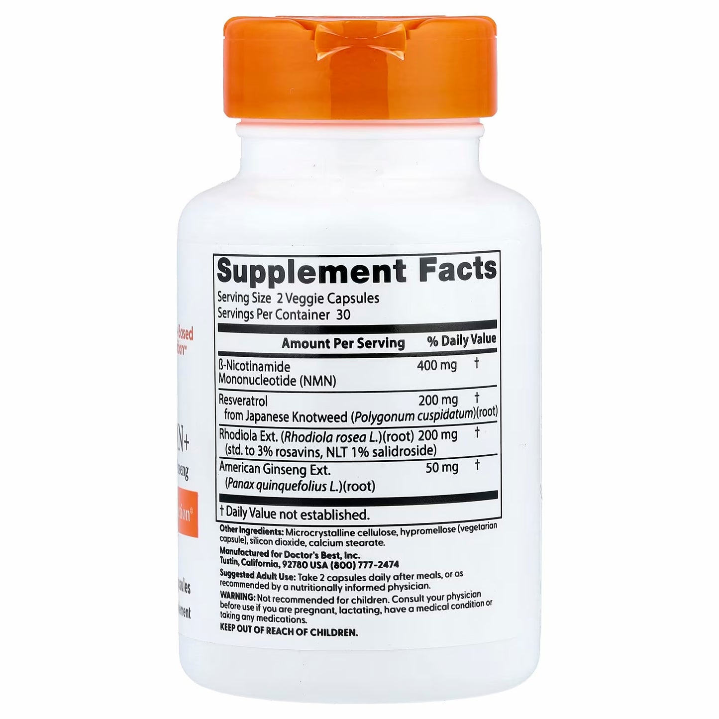 Doctor's Best NMN+ Resveratrol, Rhodiola and Ginseng, 60 Veggie Capsules