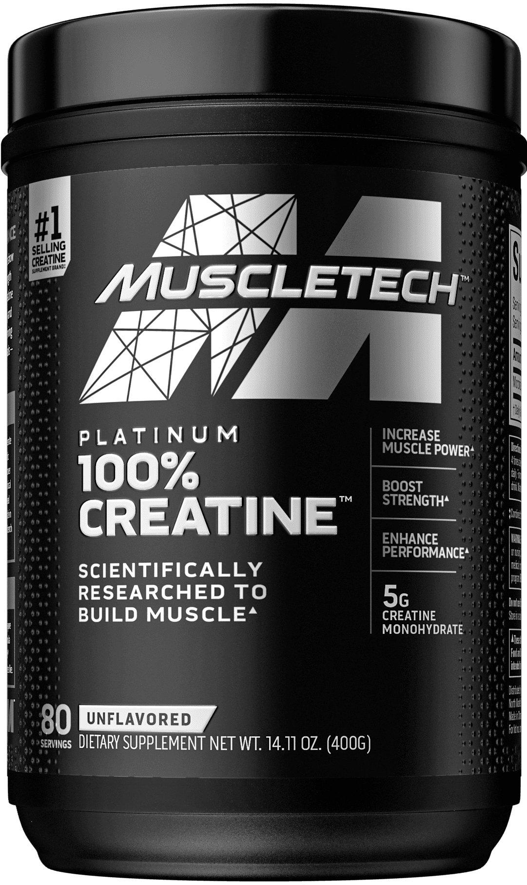 Muscletech Essential Series, Platinum 100% Créatine, Non aromatisé, 400 g 80 portions