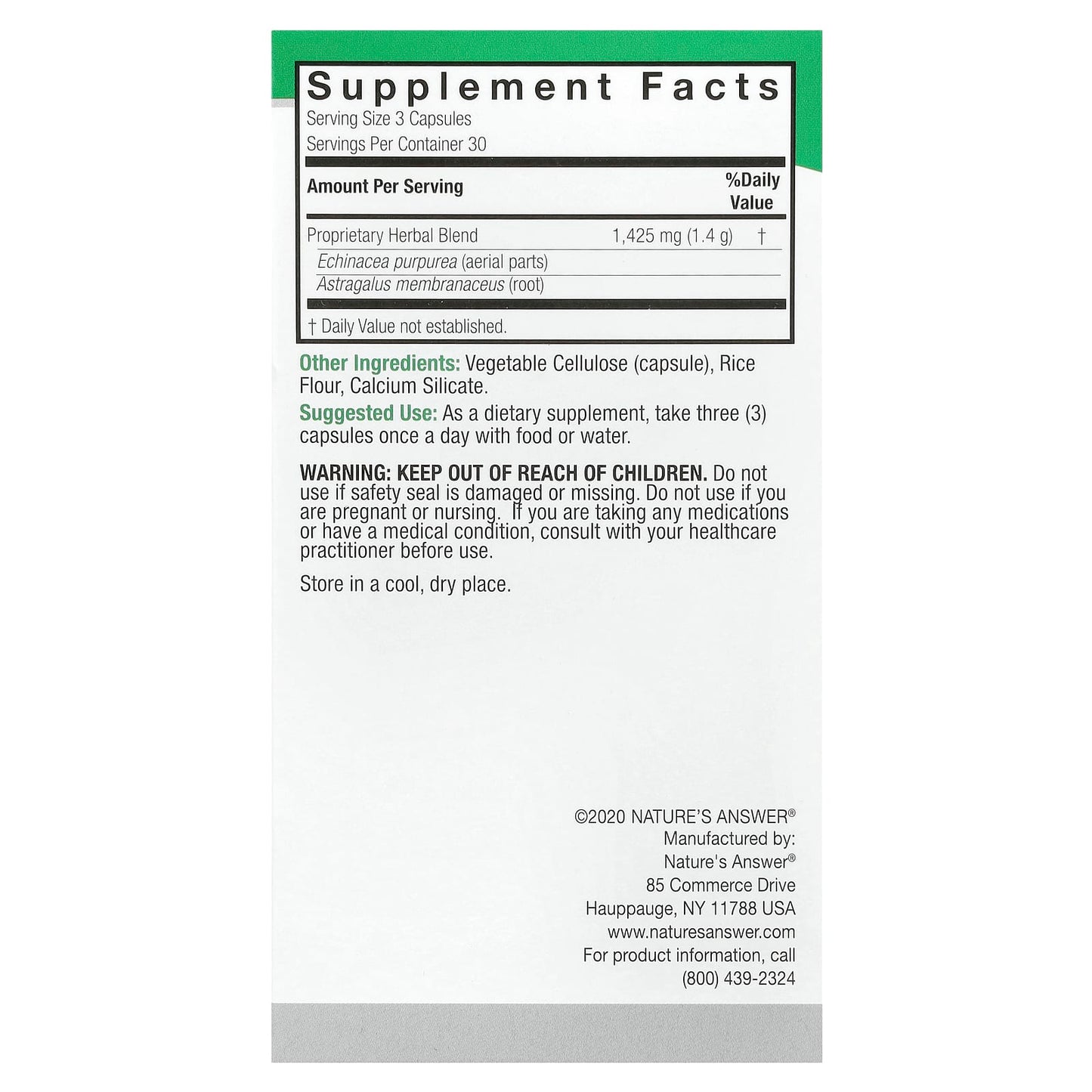 Supplement facts label on a white background