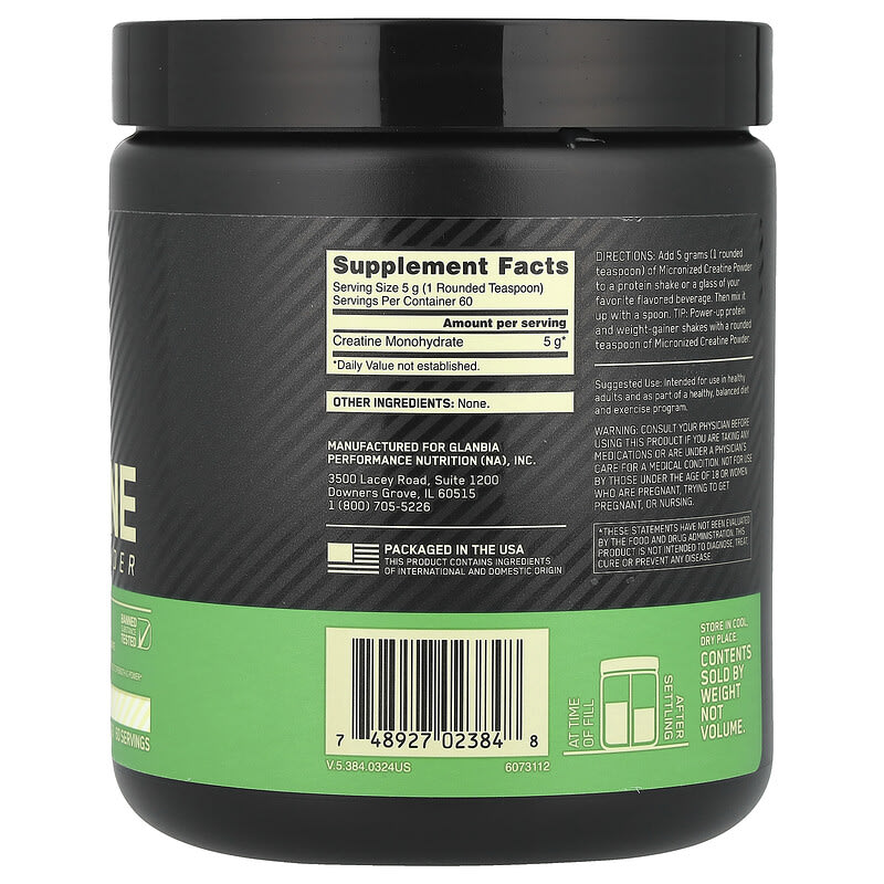 Optimum Nutrition Micronized Creatine Powder container on a white background