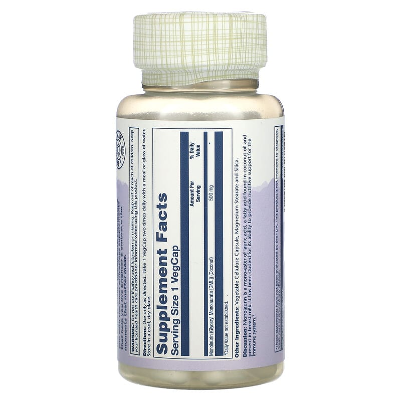 Solaray Monolaurin supplement bottle on a white background