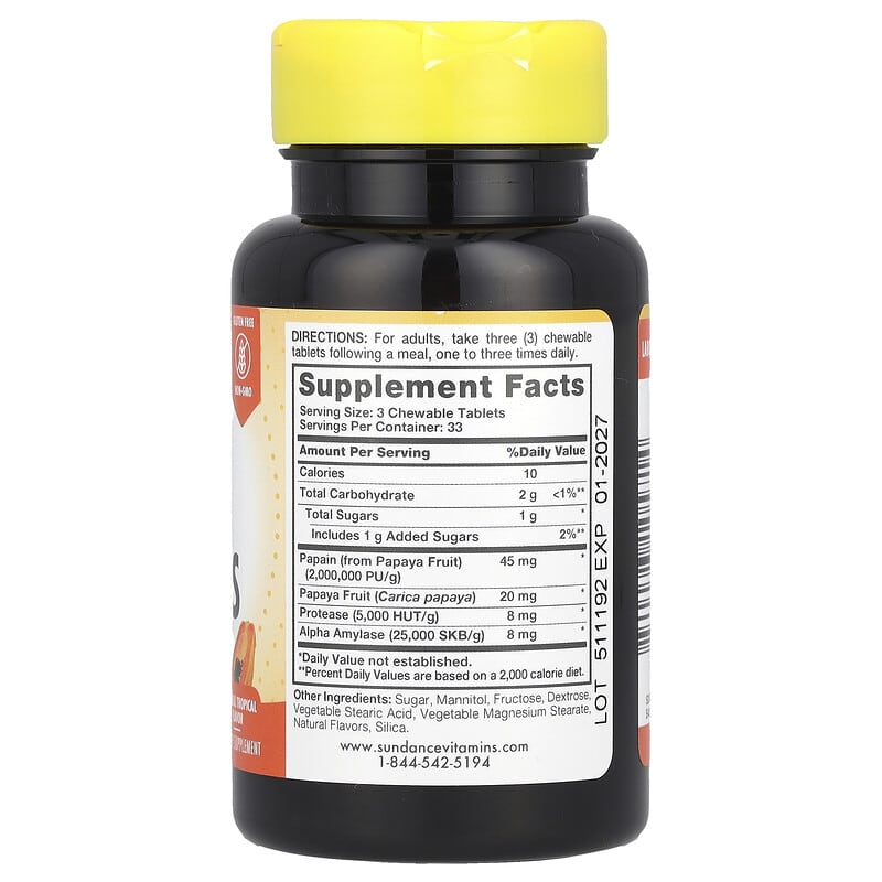 Supplement bottle with a yellow cap and label displaying supplement facts on a white background