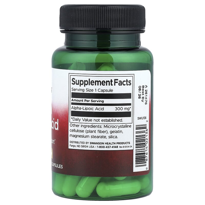 Swanson Alpha Lipoic Acid supplement bottle on a white background