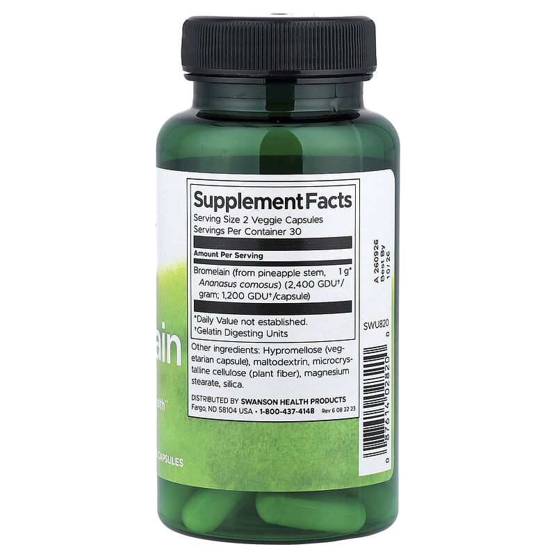 Swanson Bromélaïne Force Maximale 1200gdu 500mg 60 Gélules Végétales