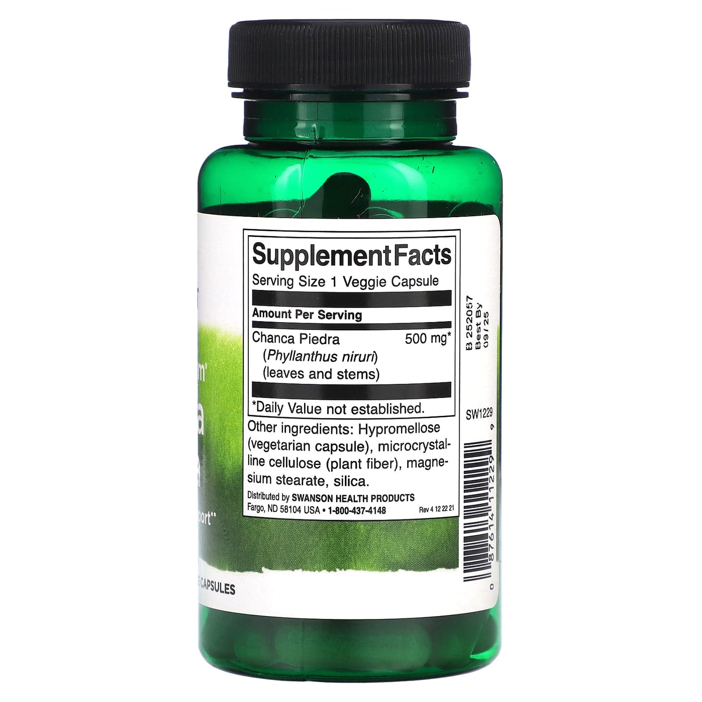 Green supplement bottle with label on a white background