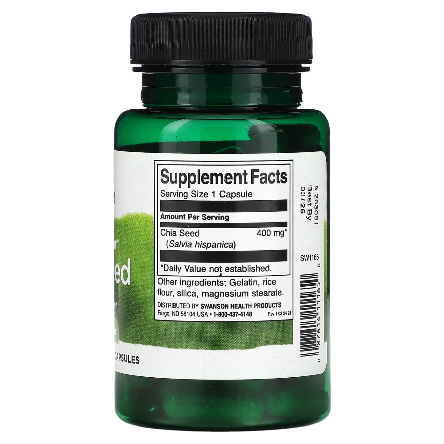 Swanson Full Spectrum Chia Seed supplement bottle on a white background