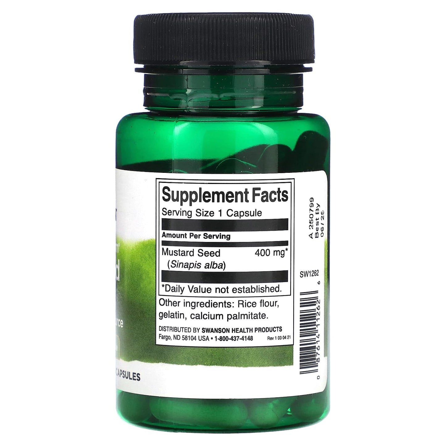 Green supplement bottle with label on a white background
