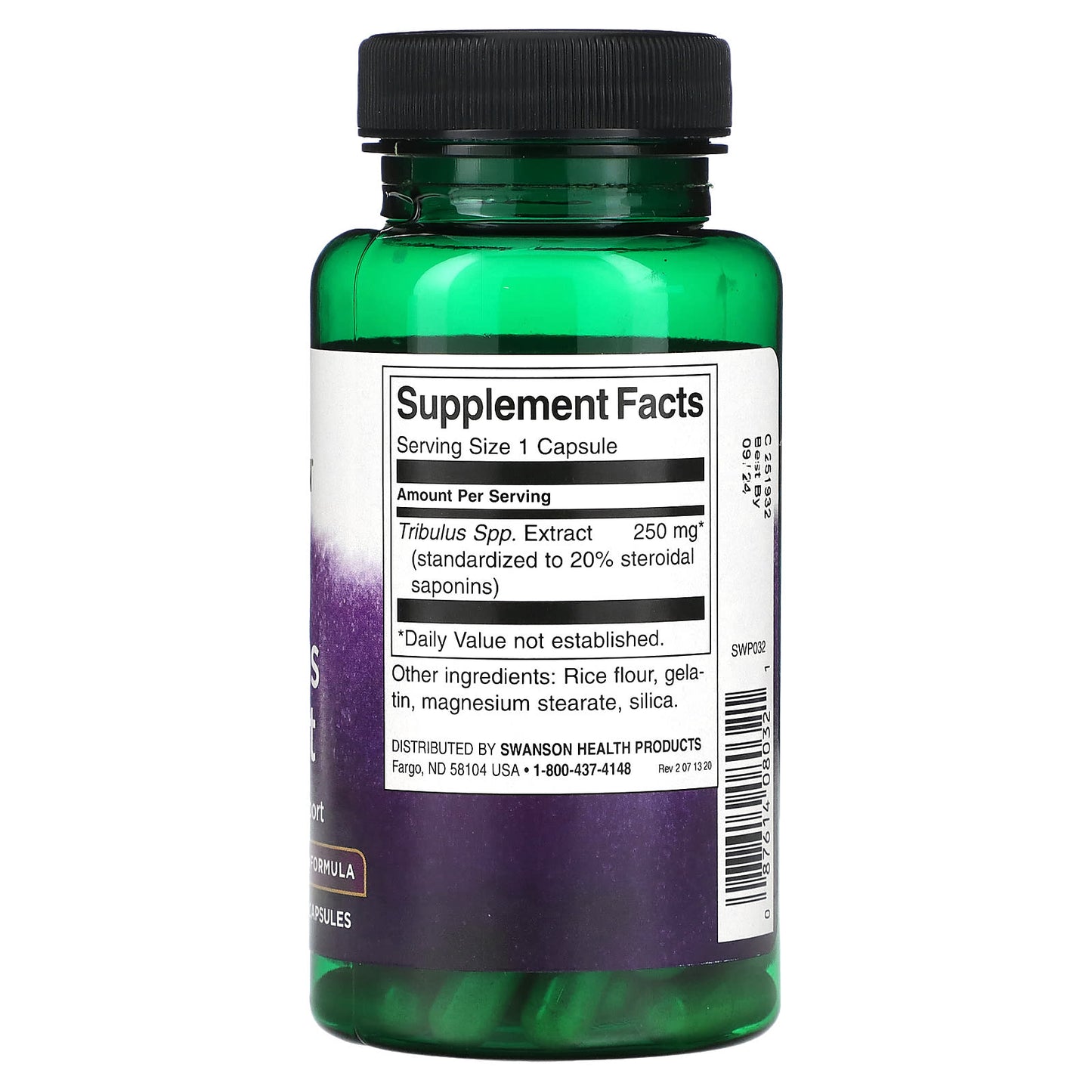 Green supplement bottle with label on a white background