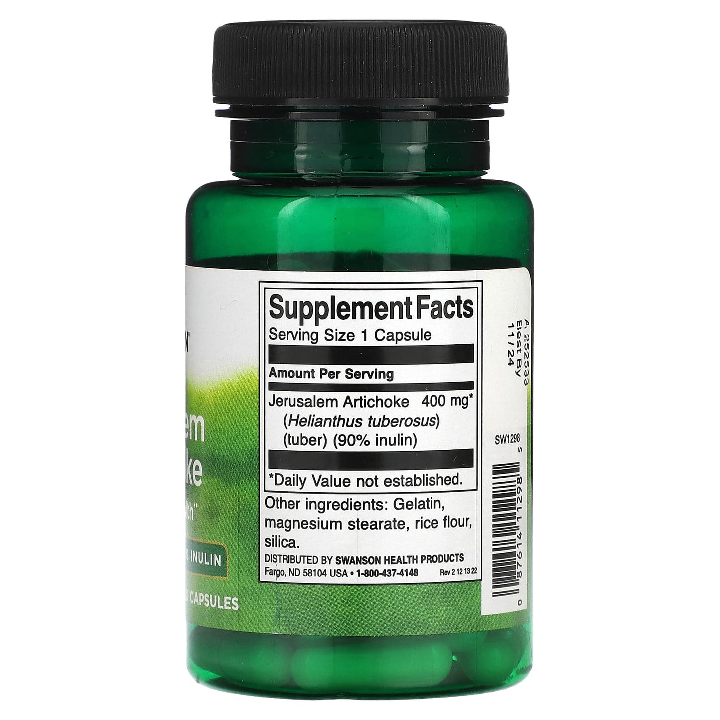 Swanson, Prebiotic Jerusalem Artichocke, 400 Mg, 60 Capsules