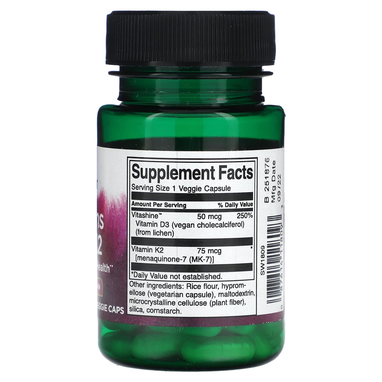 Swanson Vitamins D3 & K2 supplement bottle on a white background
