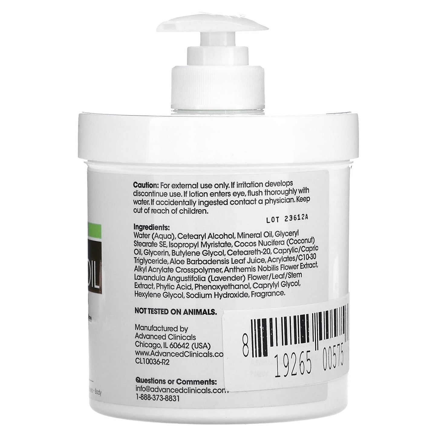 Back label of a skincare product with text and a barcode on a white background