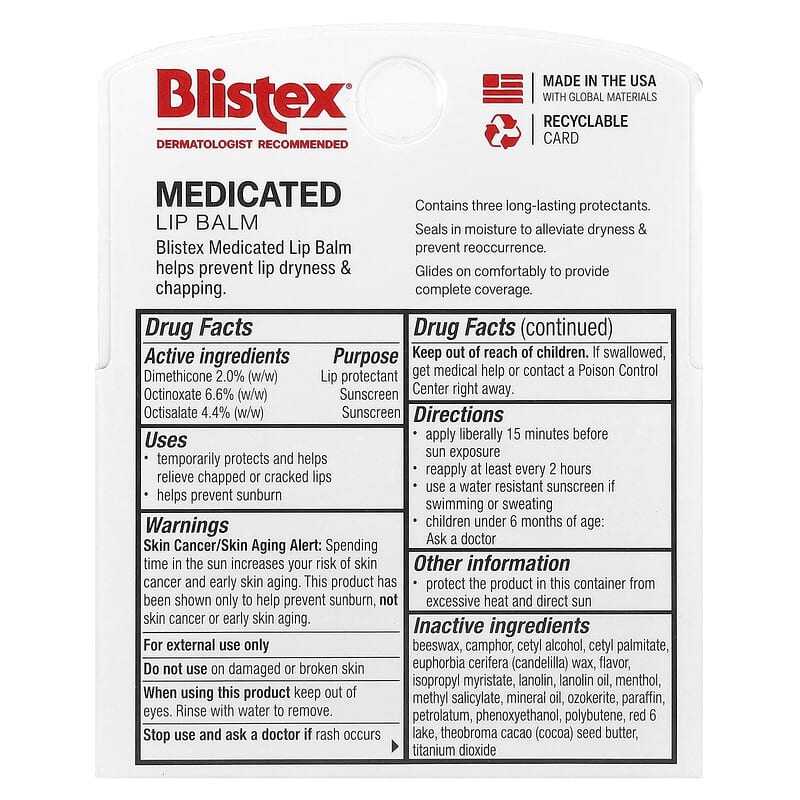 Blistex, Medicated Lip Balm, Protectant/Sunscreen, SPF 15, 3 Pack, 0.15 oz (4.25 g) Each