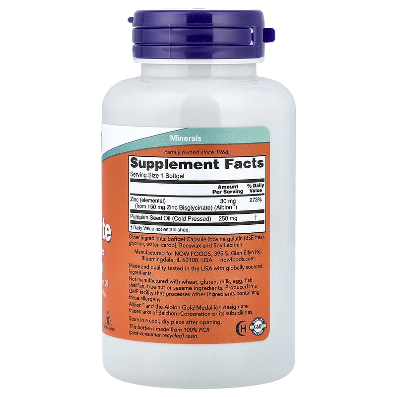 Zinc Glycinate with Pumpkin Seed Oil—120 softgels of highly absorbable