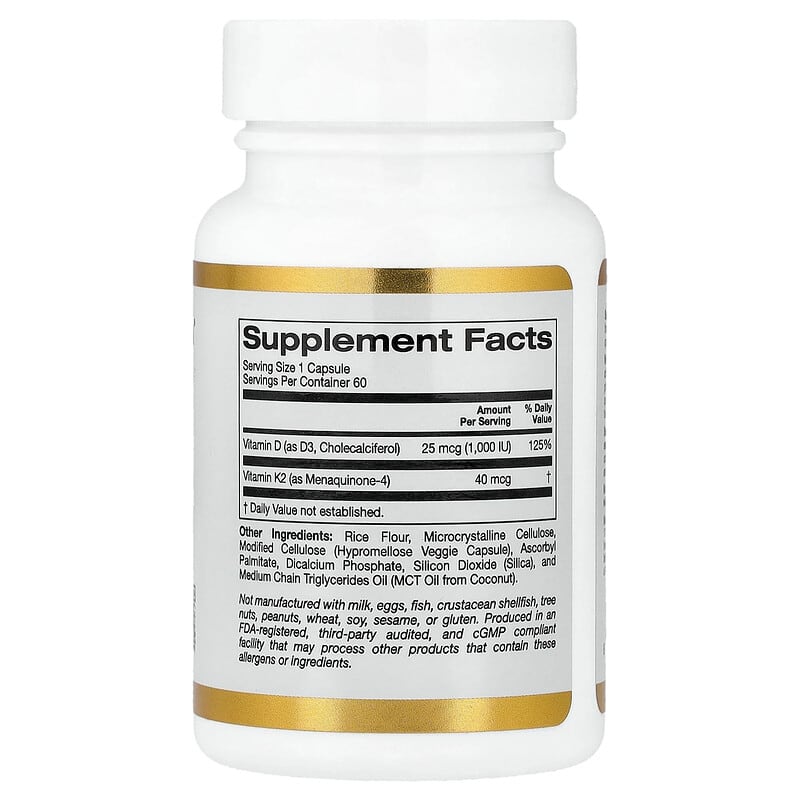California Gold Nutrition, Vitamine D3 + K2, 60 gélules végétariennes