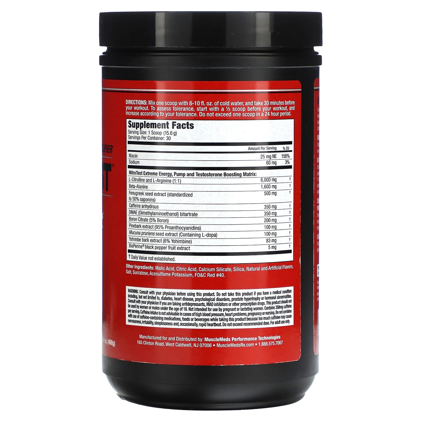 MuscleMeds Nitro Test Testostérone stimulant pré-entraînement performance pure 30 portions