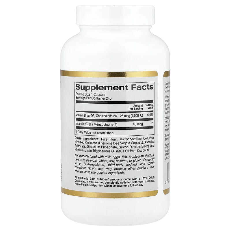 California Gold Nutrition, Vitamin D3 + K2, 240 Veggie Capsules