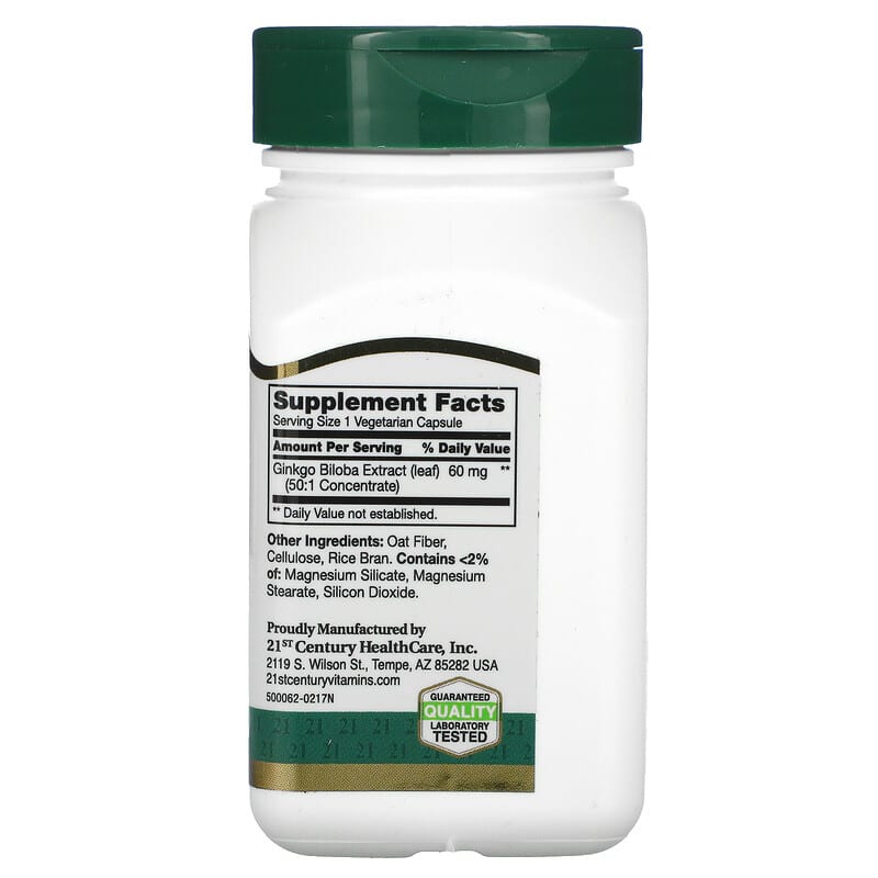 21st Century Ginkgo Biloba Extract Veg Capsules, 60 Count for brain support