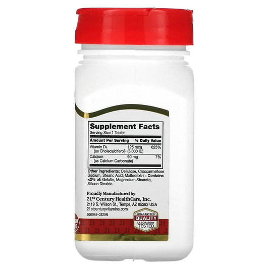 21st centry Vitamin D3 125mcg 5000IU for strong bones and immune support 110 tablets