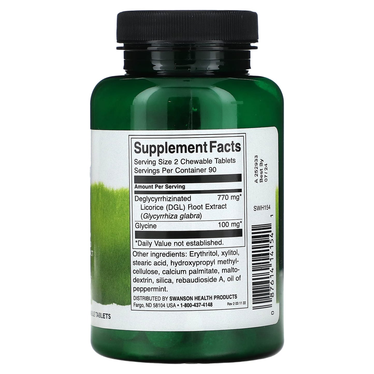 Green supplement bottle with label on a white background