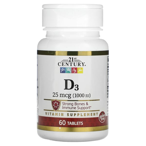 21st Century, D3 1000 IU, 25 mcg (1,000 IU), 60 Tablets