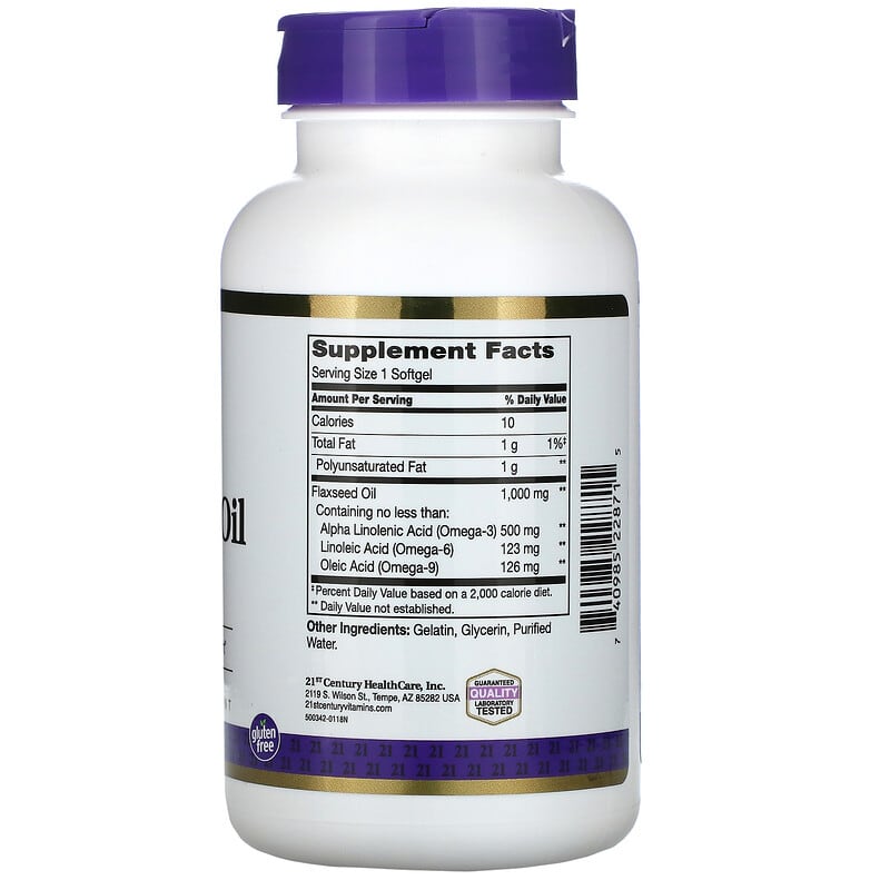 Supplement bottle with purple cap and white label on a white background