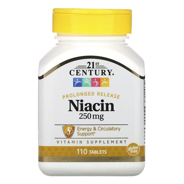 21st Century Niacin 250 mg supplement bottle on a white background