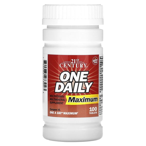 Bottle of 21st Century One Daily Maximum multivitamin supplement on a white background