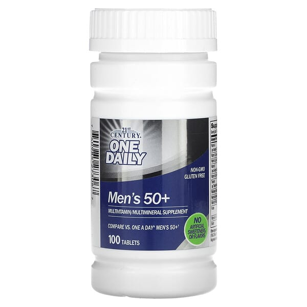 Multivitamin supplement bottle for men over 50 on a white background