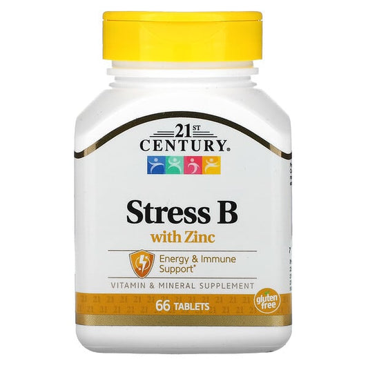 Bottle of 21st Century Stress B with Zinc supplement on a white background