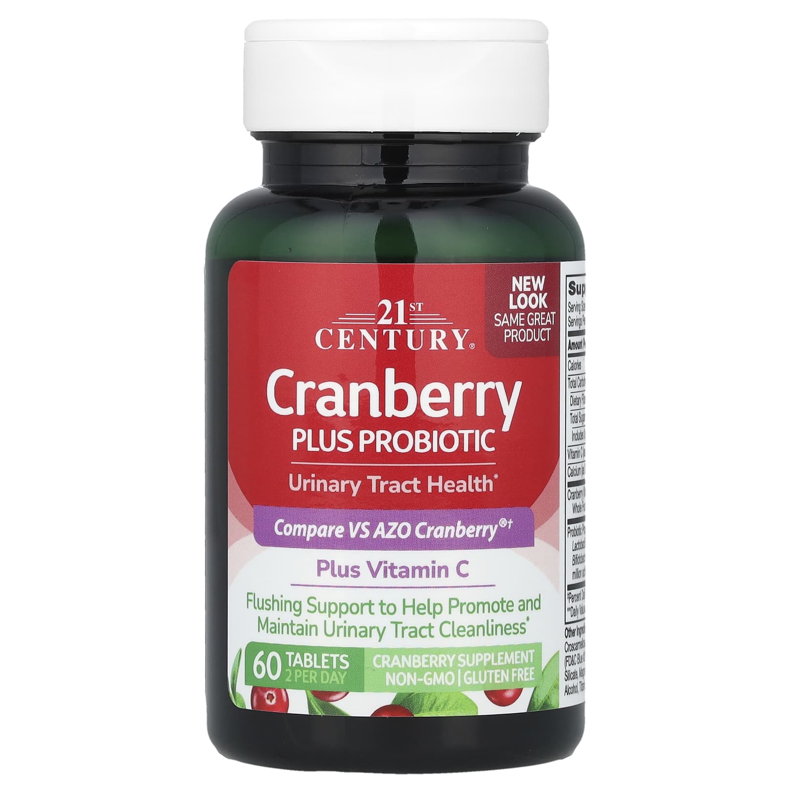 Bottle of 21st Century Cranberry Plus Probiotic supplement on a white background