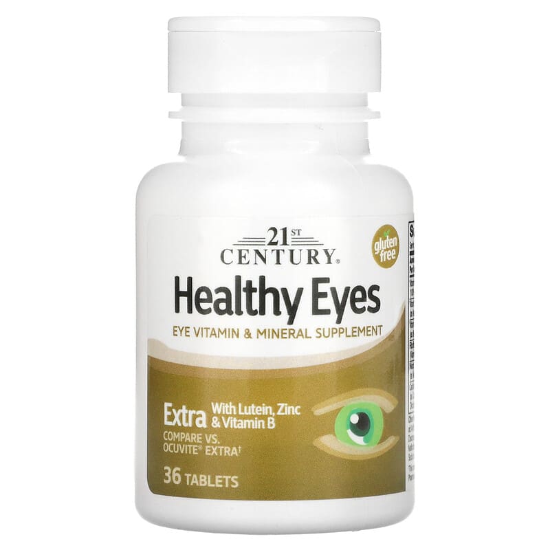 Bottle of 21st Century Healthy Eyes supplement on a white background