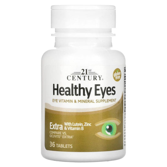 Bottle of 21st Century Healthy Eyes supplement on a white background